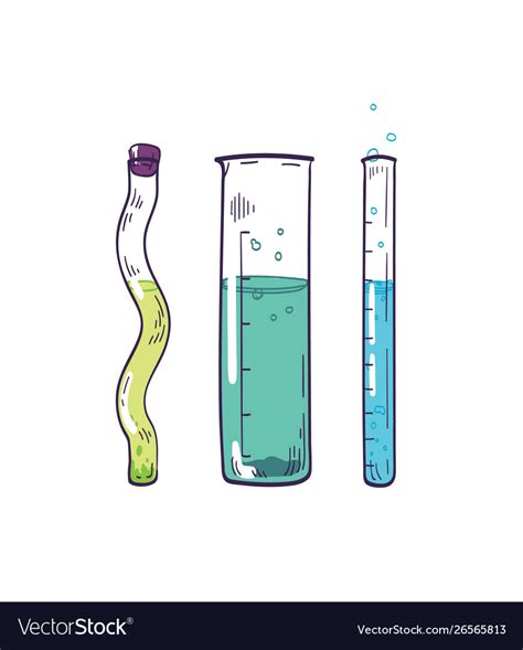 Detailed Drawing Test Tubes With Colorful Fizzy Vector Image