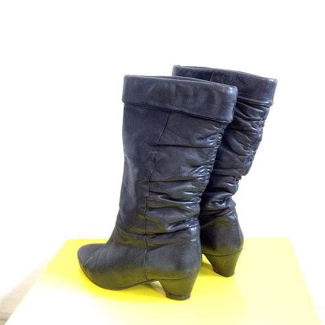Leather Slouchy Boots Black Leather Mid Length Boots Uk Etsy Uk
