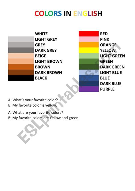 Colors In English Esl Worksheet By Justbrother