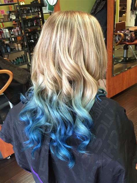 Beautiful Long Blond To Blue Ombre Hair Using Pravana