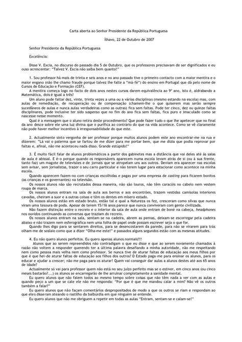 Carta Aberta Ao Senhor Presidente Da República Portuguesa