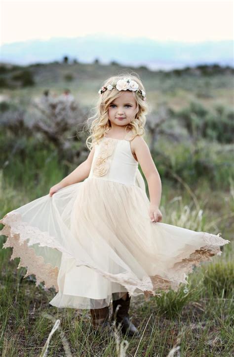 Flower Girl Dress Boho Flower Girl Dressrustic Ivory Flower Etsy In 2020 Flower Girl Dresses