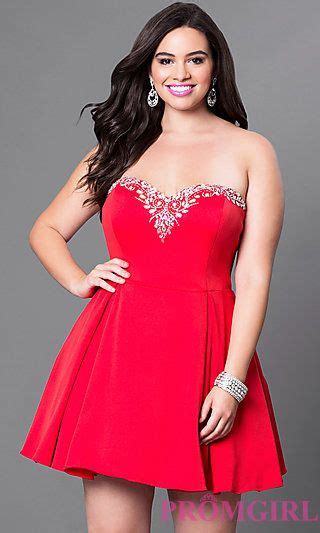 Strapless Sweetheart Red Satin Plus Homecoming Dress At PromGirl Com Full Figure Dress Plus