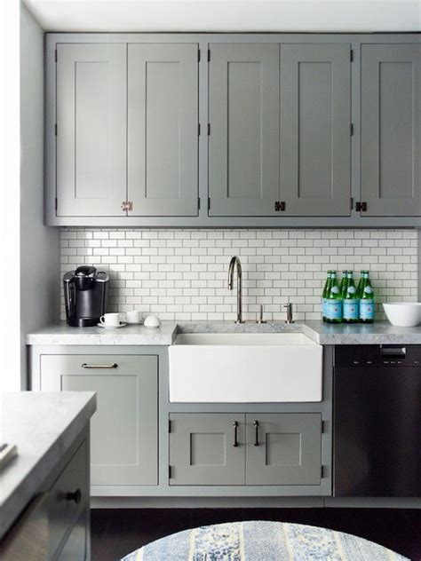 If you're working in a kitchen or bathroom, it's tempting to use the sink that's right there instead of hauling heavy buckets outside for cleanup. Grey Kitchen Cabinets - Contemporary - kitchen - Farrow and Ball Plummit - Damon Liss Desig ...