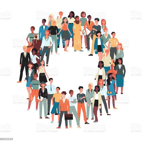 Multicultural Crowd Of People Cartoon Characters Flat Vector ...