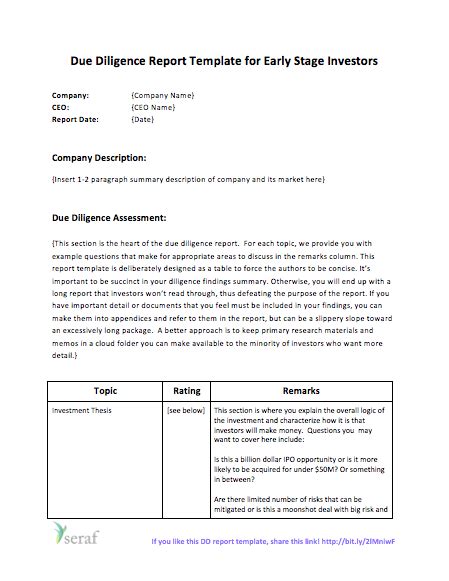 Free Due Diligence Report Template Printable Templates