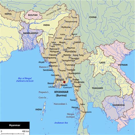 Physical map of myanmar showing major cities, terrain, national parks, rivers, and surrounding countries with international borders and outline maps. myanmar map | Enter Myanmar ! 8 Photos Bagan 5 Photos Inle ...