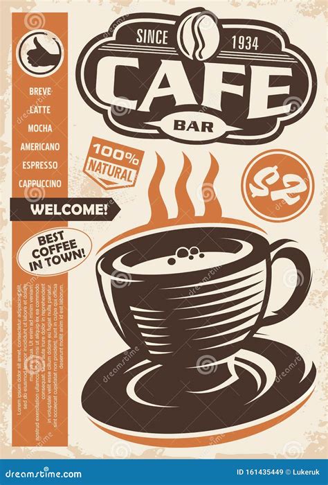 Café Bar Retro Anzeige Mit Kaffeetasse Und Menüliste Vektor Abbildung