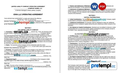 Iowa Multi Member Llc Operating Agreement Word Example Fully Editable