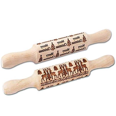Christmas Wooden Rolling Pins Engraved Embossing Rolling Pin With