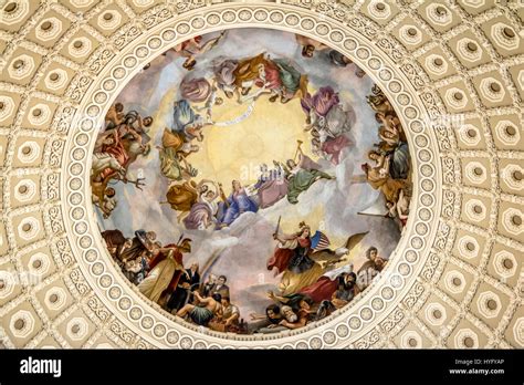 Fresco Detail Of Rotunda Dome Inside Capitol Building Washington Dc