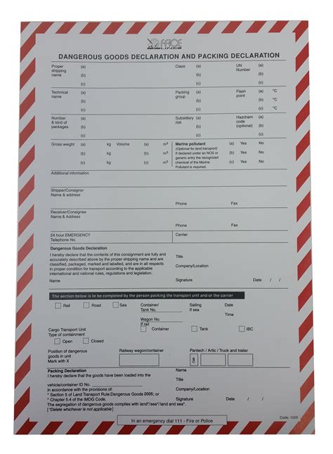 Dangerous Goods Declaration Pad Segno Visual Safety Solutions
