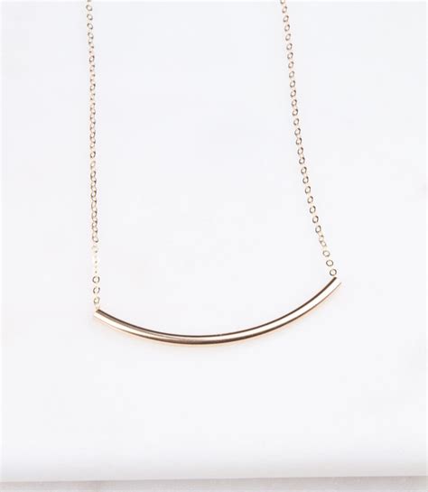 Gold Curved Bar Necklacegold Layering Necklace Long Gold Bar Etsy