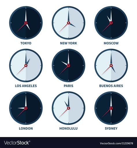 World clocks for time zones of different cities Vector Image