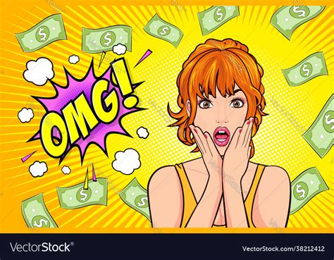Shocking Woman Say Omg Hand Up Surprised Vector Image