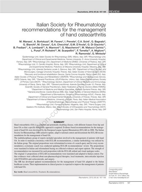 Pdf Italian Society For Rheumatology Recommendations For The