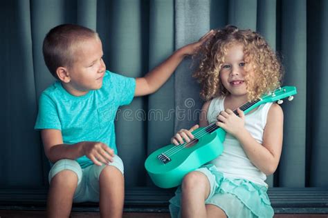 Portrait Of A Cute Kids With Ukulele Stock Image Image Of Face