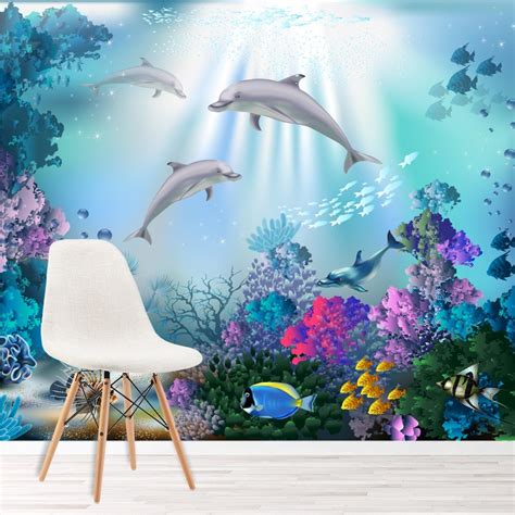 Seashell theme decorating ideas for underwater themed. Dolphin Wall Mural Under The Sea Photo Wallpaper Girls ...