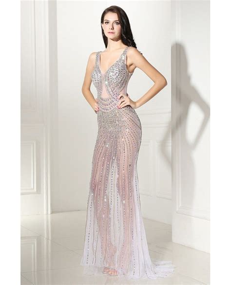 sexy full beaded tulle see through prom dress lg0315