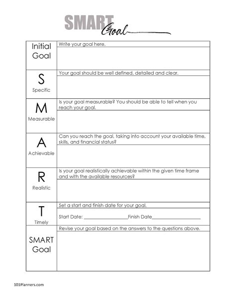 Free Smart Goals Template Printable Templates
