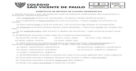 Exercicios Sobre Classes Gramaticais