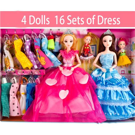 Fashion 3d True Eyes Barbie Doll Set 4 Dolls 16 Sets Of Dress Clothes