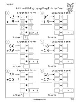 2 digit addition with regrouping (ones) sheet 1. 2-Digit Addition with Regrouping by The Monkey Market | TpT
