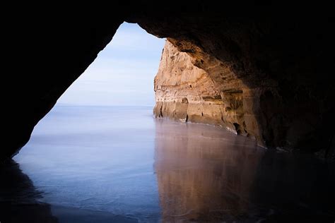 Beach Cave Beach Water Reflections Cave Hd Wallpaper Peakpx