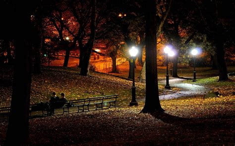 Autumn Night Night City City Wallpaper Park
