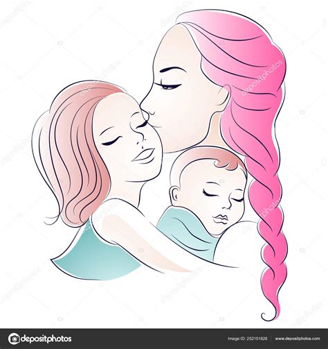Madre E Hijos Mamá E Hijas Ilustración Vector Día De
