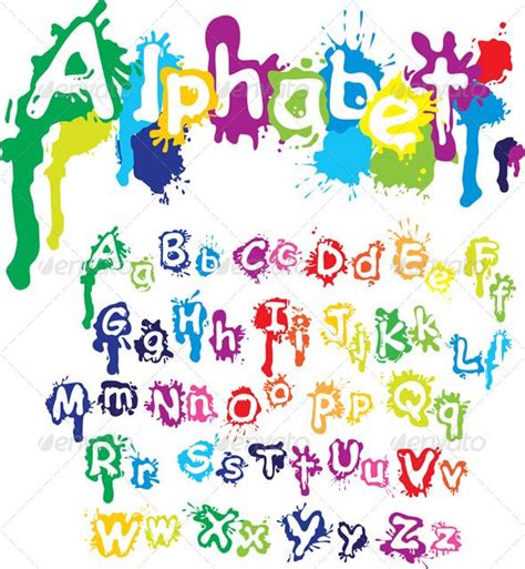 Hand Drawn Alphabet Letters Are Made Of Water Colors Ink Splatter Paint