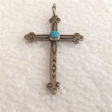 Vintage Sterling Marked Silver Turquoise Cross Necklace Etsy