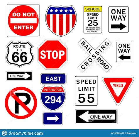 Usa Road Traffic Signs Symbols Stock Vector Illustration