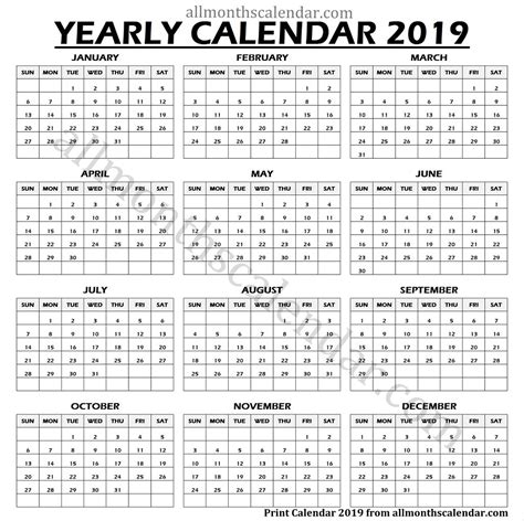 Year Calendar On One Page Calendar Printables Free Templates