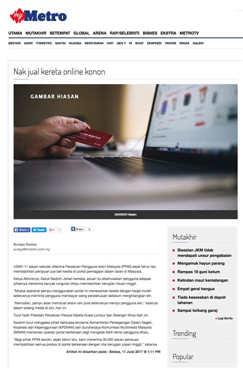 Selain itu katanya, pengguna juga boleh mengemukakan aduan kepada pihak berkuasa melalui tribunal tuntutan pengguna malaysia (ttpm) iaitu alternatif kepada mahkamah sivil, untuk pengguna menfailkan tuntutan tebus rugi terhadap pembelian barangan dan perkhidmatan yang tidak. Blog Rasmi PPIM: 3871) NAK JUAL KERETA ONLINE KONON ...