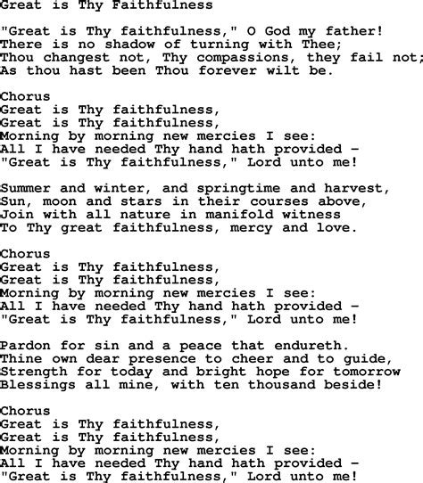 Baptist Hymnal Christian Song Great Is Thy Faithfulness Lyrics With