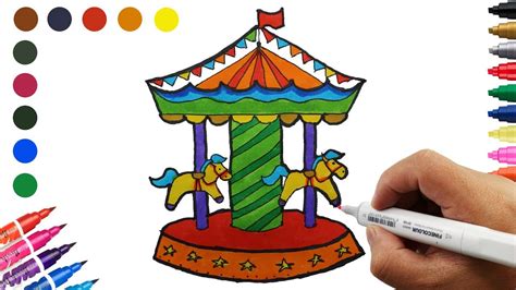 How To Draw Carousel With Horses Coloring Pages Drawing For Children
