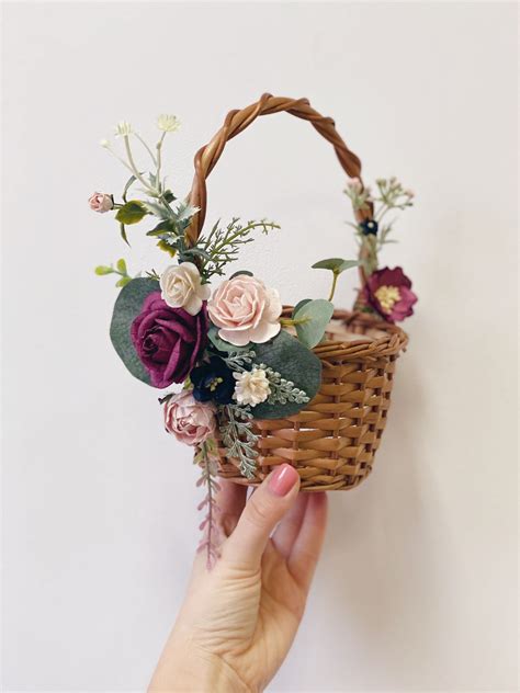 Flower Girl Basket Burgundy Flower Girl Basket Flower Girl Etsy In