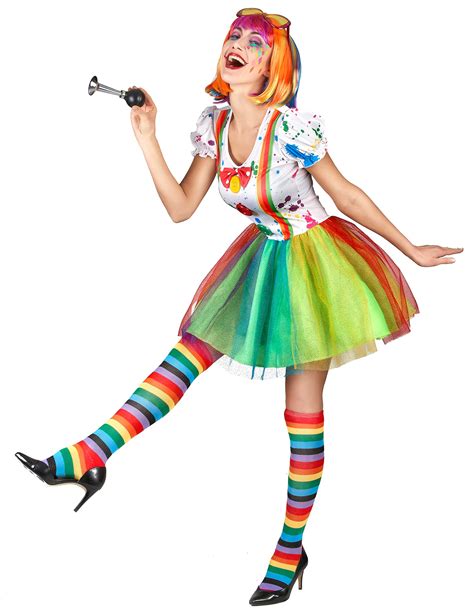 Kostüm Clown für Damen in Regenbogenfarben bunt günstige Faschings