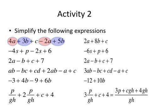 Simplifying Algebraic Expressions Noredfun