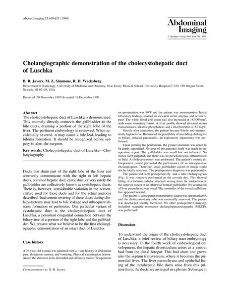 Pdf Cholangiographic Demonstration Of The Cholecystohepatic Duct Of