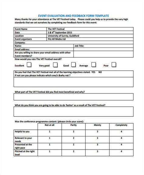 Free 16 Event Feedback Forms In Pdf Ms Word Excel Throughout Blank Evaluation Form Template