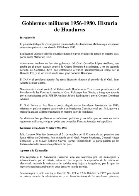 Gobiernos Militares Historia de Honduras Introducción El presente