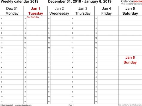 Blank Fillable Monday Through Friday Schedule Example Calendar Printable