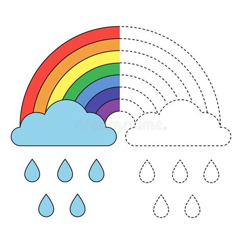 Illustration Of Rainbow Clouds And Raindrops For Toddlers Stock Vector