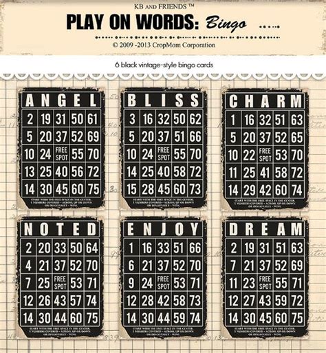 Vintage Black Bingo Cards Printable Bingo Cards Digital Bingo Cards