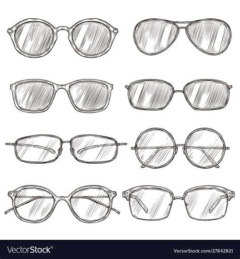 Sketch Sunglasses Hand Drawn Eyeglass Frames Doodle Eyewear Male And Female Glasses Isolated