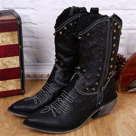 Mens Mid Calf Boots Fashion Pointed Toe Trend Genuine Leather Boots Vintage High Top Shoes