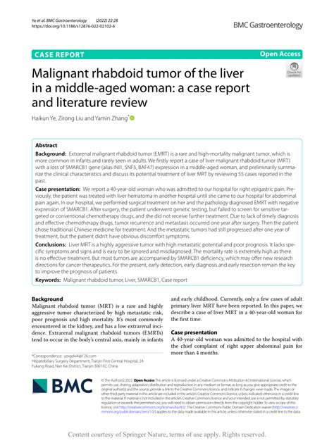 Pdf Malignant Rhabdoid Tumor Of The Liver In A Middle Aged Woman A