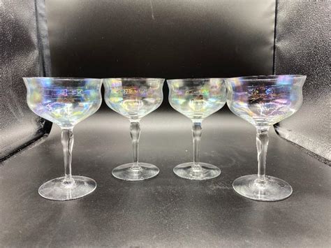 Set Of 4 Vintage Iridescent Wine Glasses